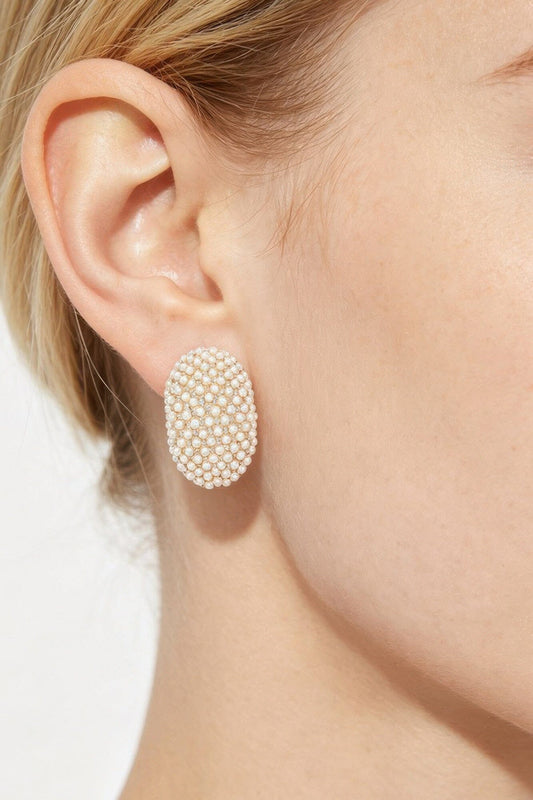 Oval Pearl Rhinestones Stud Earrings Apparel & Accessories > Jewelry > Earrings jehouze Gold 