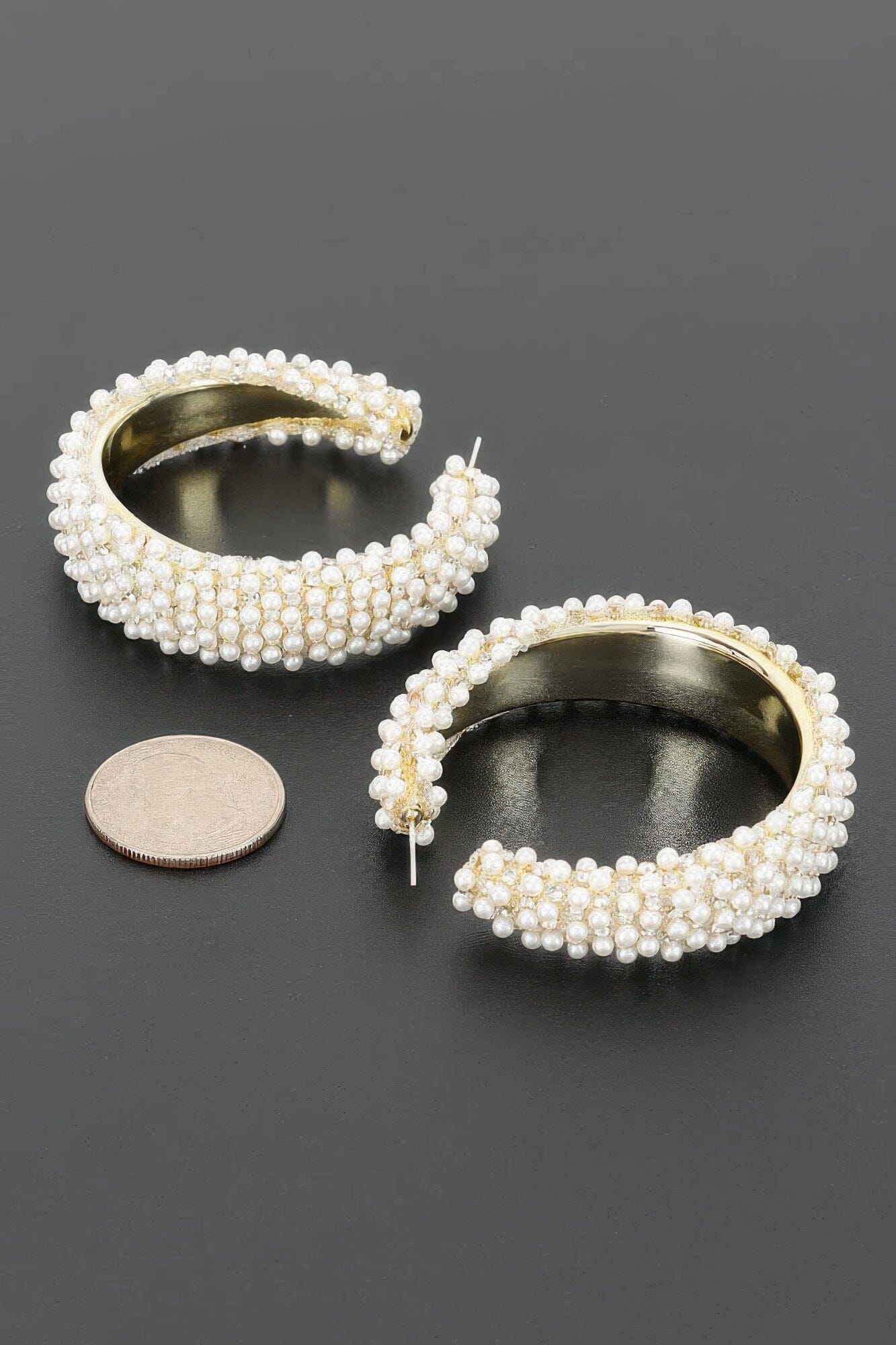 Pearl-encrusted Open Hoop Earrings Apparel & Accessories > Jewelry > Earrings jehouze 