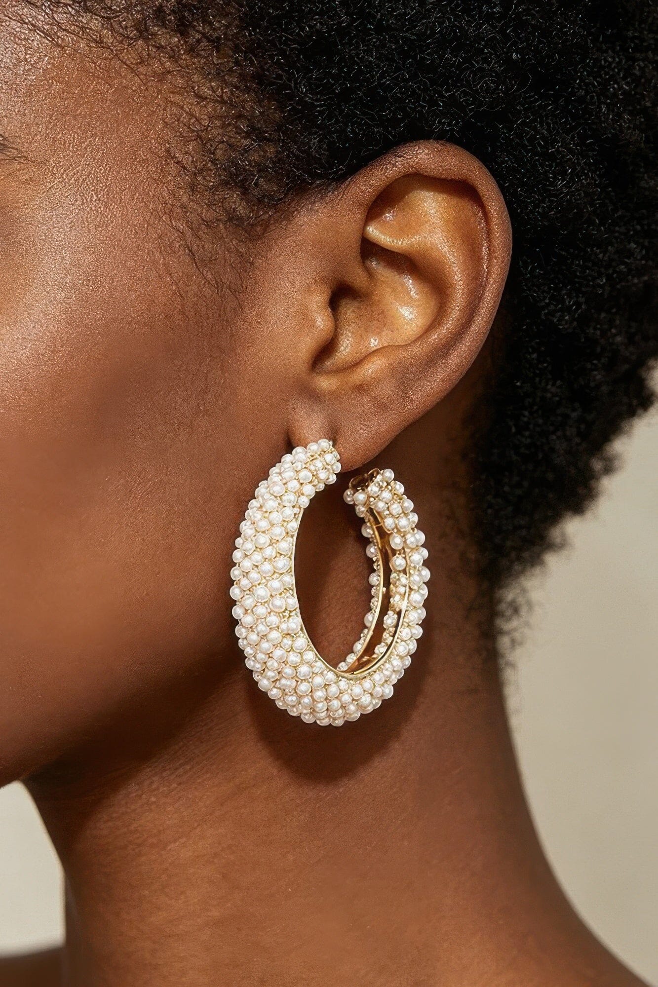 Pearl-encrusted Open Hoop Earrings Apparel & Accessories > Jewelry > Earrings jehouze Gold 