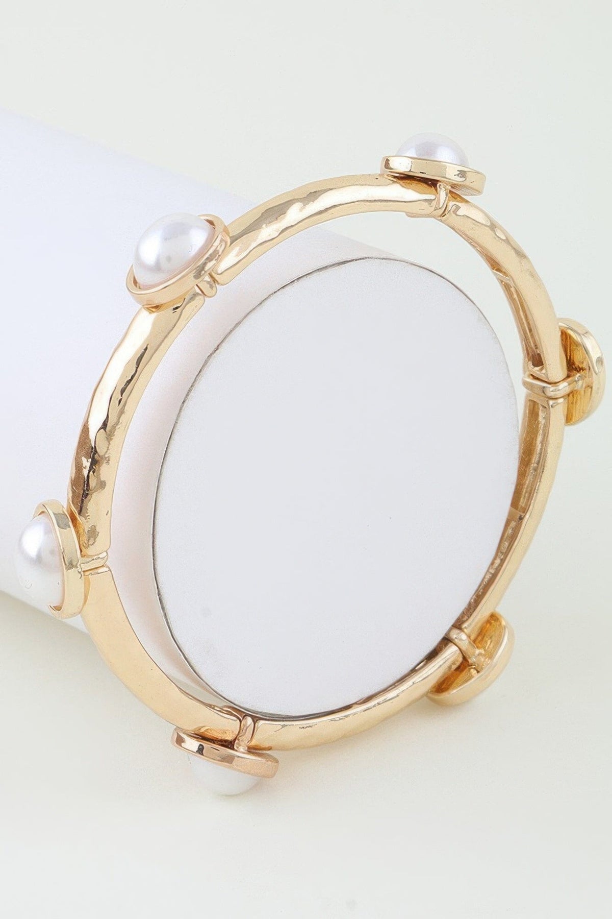 Pearl Stone Charm Cuff Bracelet jehouze Gold Clear 