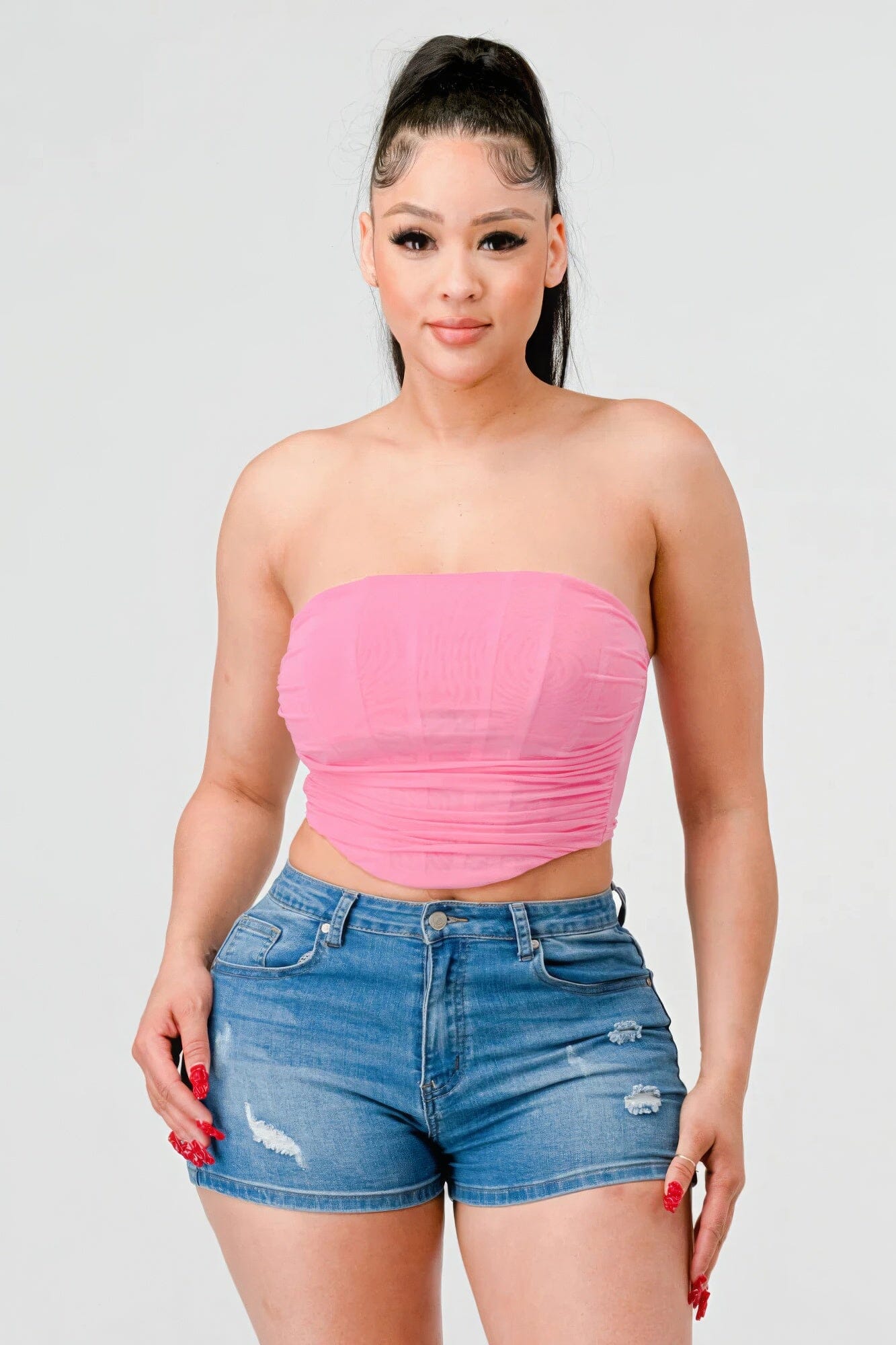 Pink Luxe super stretch mesh layered corset bustier Shirts & Tops jehouze 