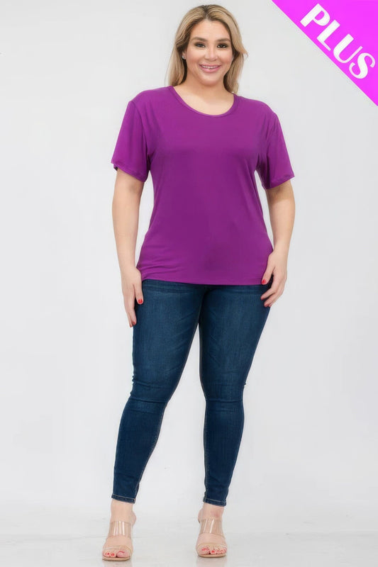 Plus Size Basic Short Sleeve T-shirt Shirts & Tops jehouze Dahlia 1XL 