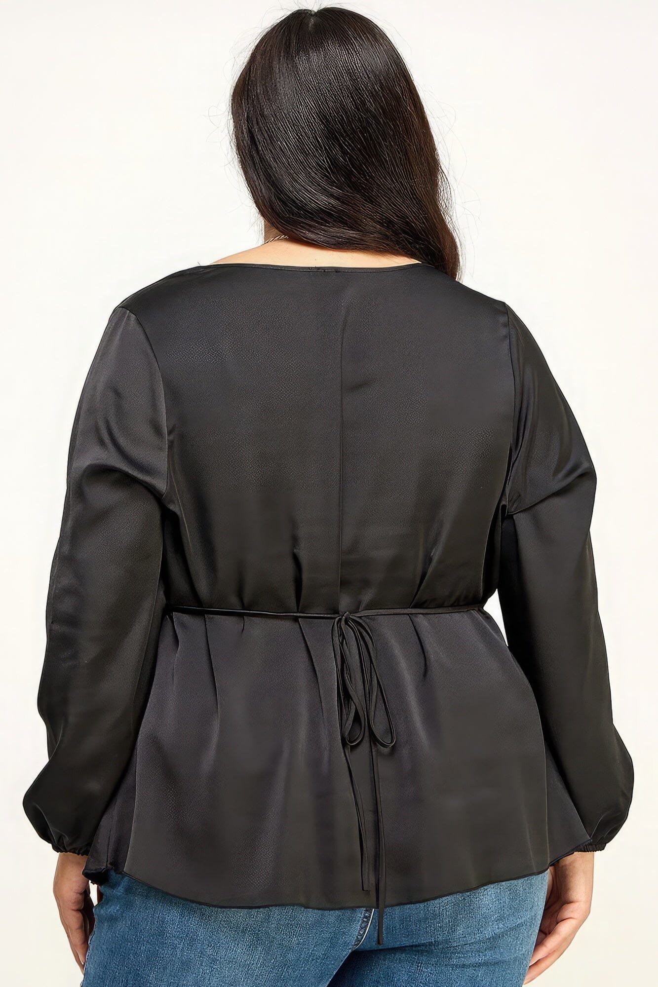 Plus Size Black Long Sleeve Peplum Blouse Top Shirts & Tops jehouze 