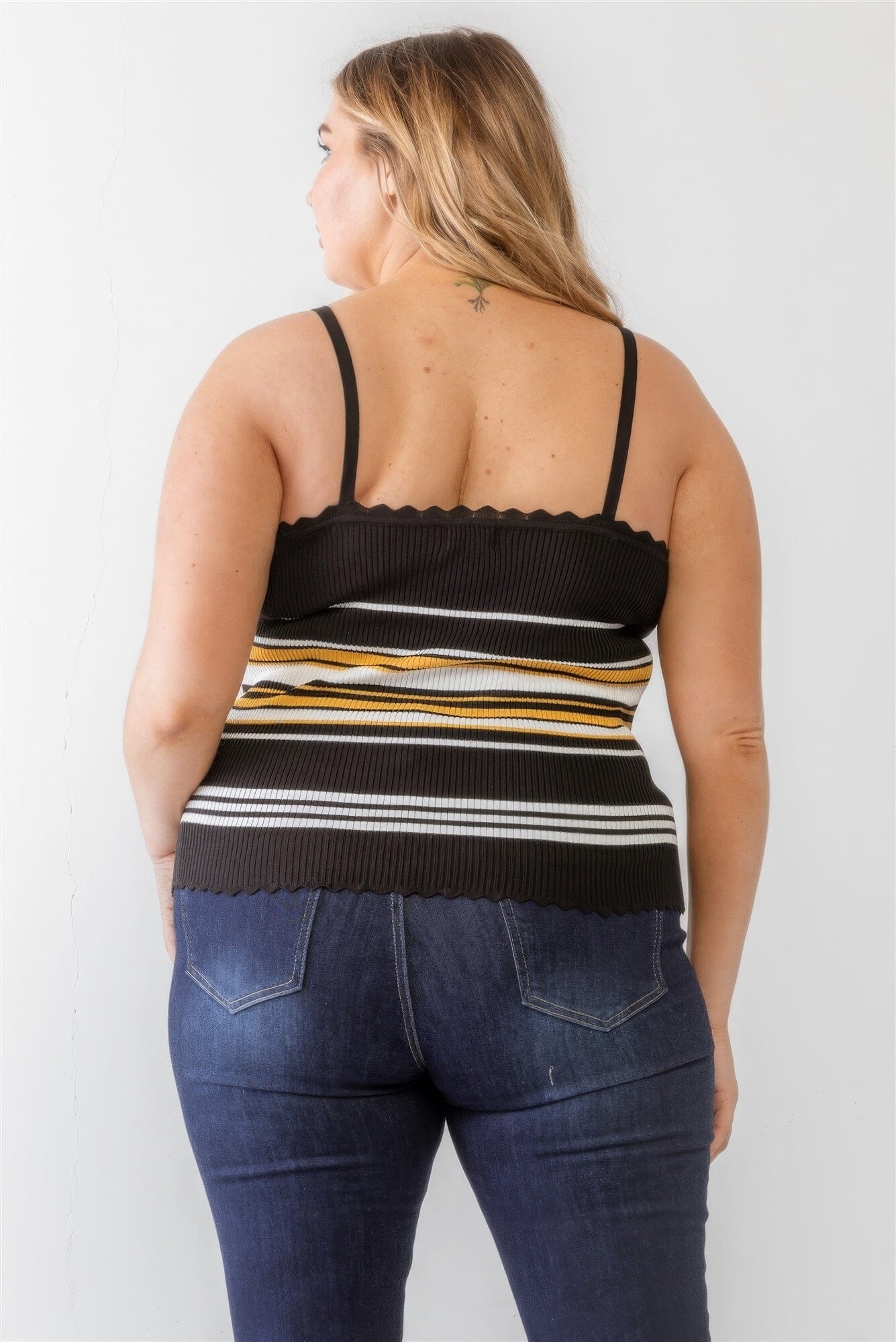 Plus Size Black Mustard Yellow Ribbed Ruffle Tank Top Shirts & Tops jehouze 