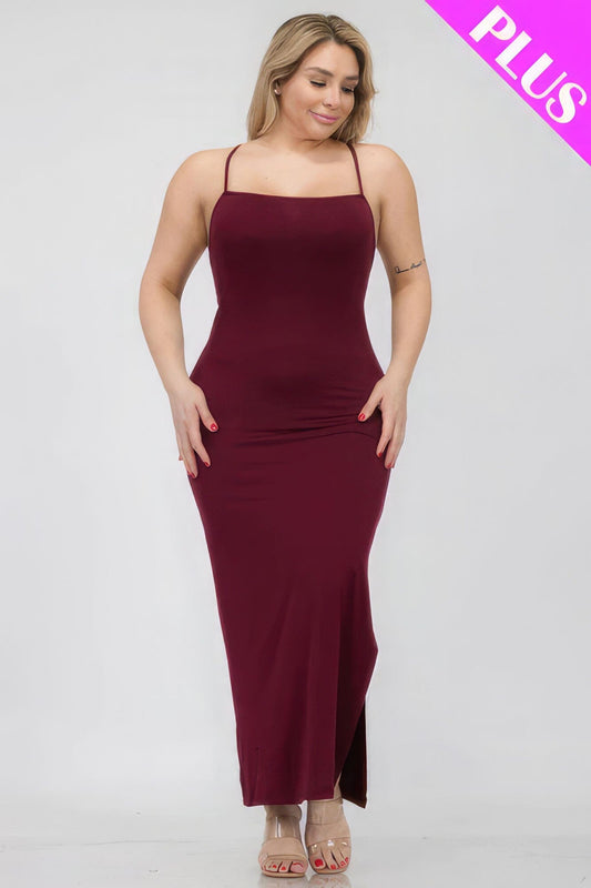 Plus Size Crisscross Back Split Thigh Maxi Dress Dresses jehouze 