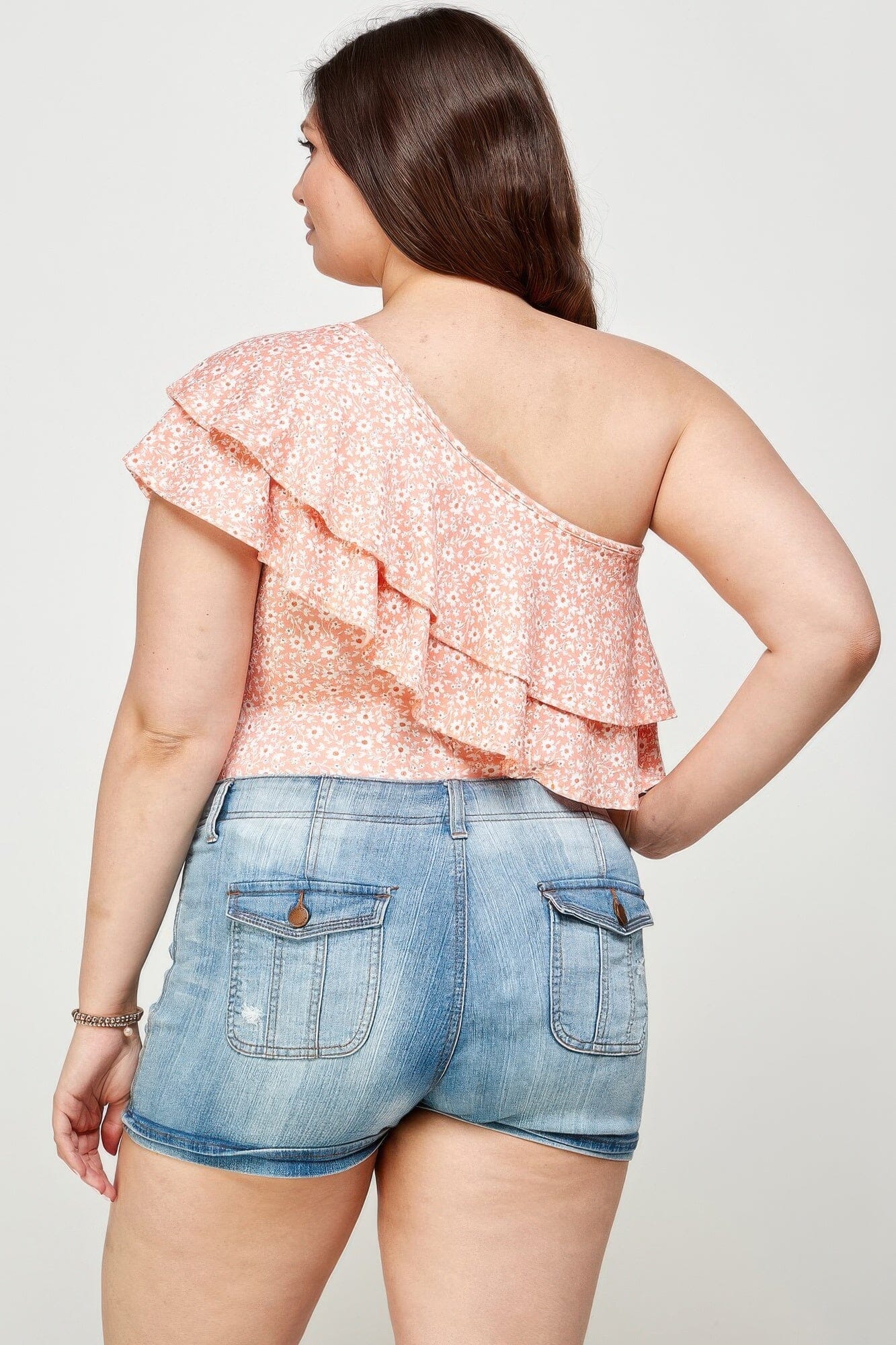Plus Size Ditsy Floral One Shoulder Bodysuit Leotards & Unitards jehouze 