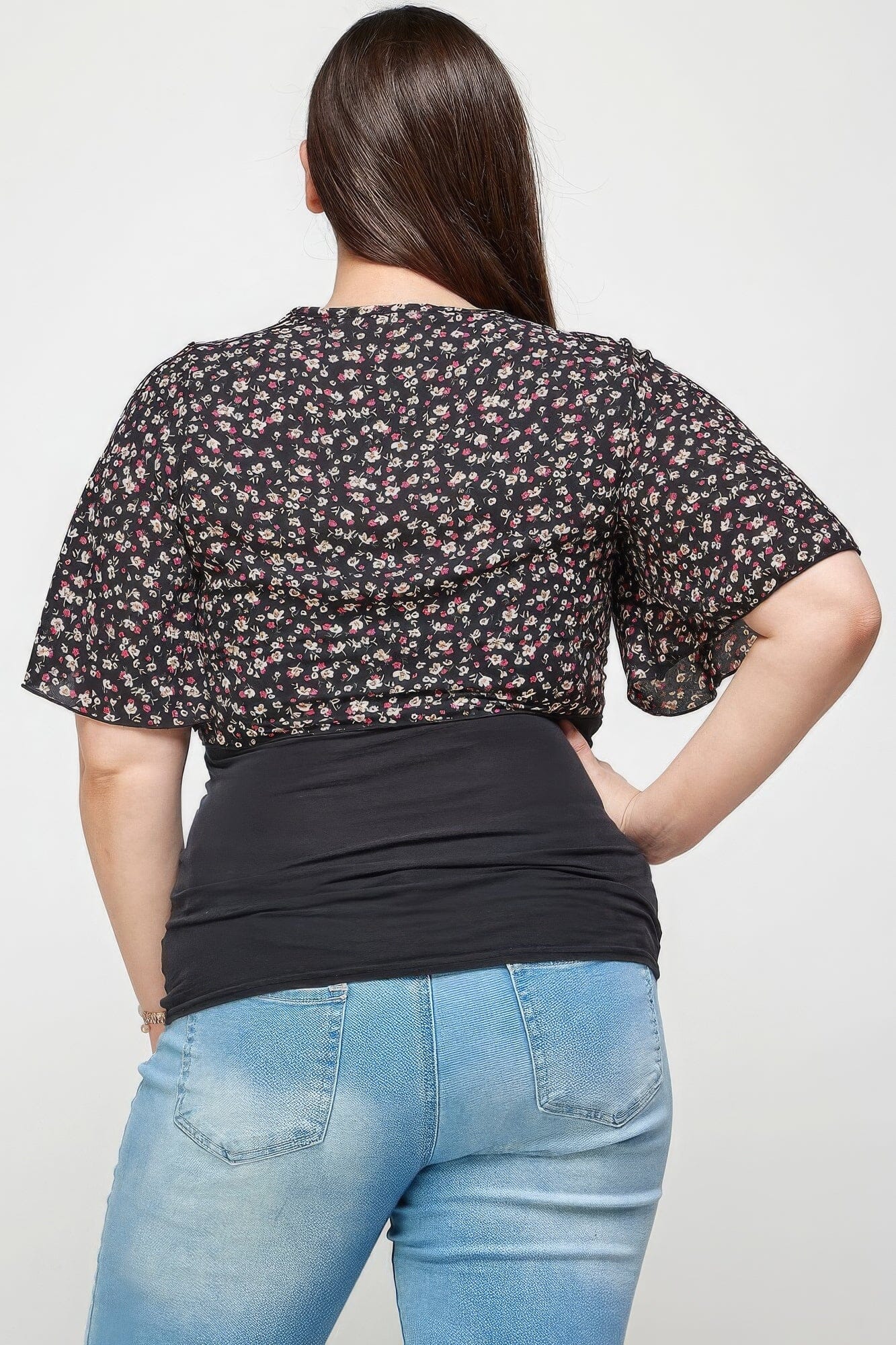 Plus Size Ditsy Floral Print Cropped Bolero Cardigan_ Outerwear jehouze 