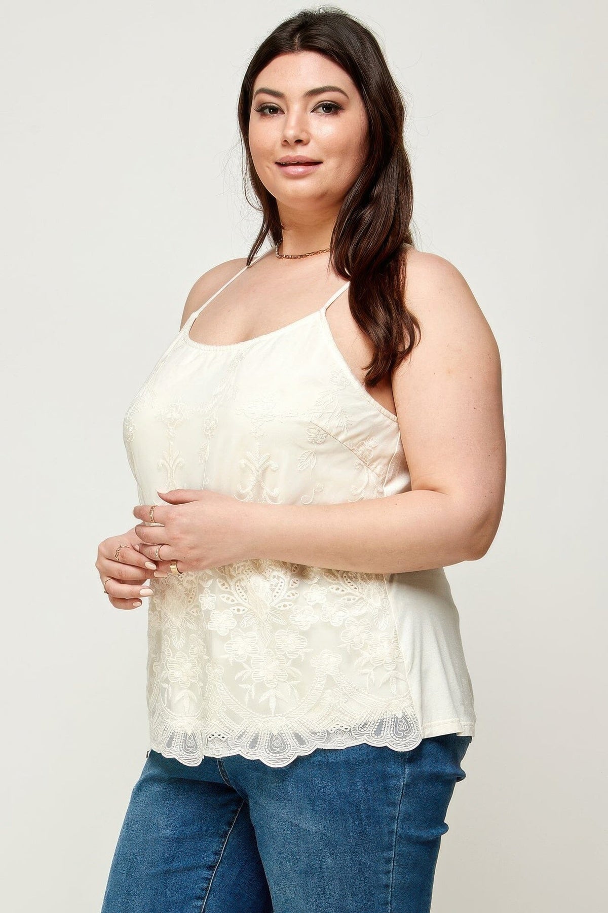 Plus Size Embroidered Mesh T-back Cami Shirts & Tops jehouze 