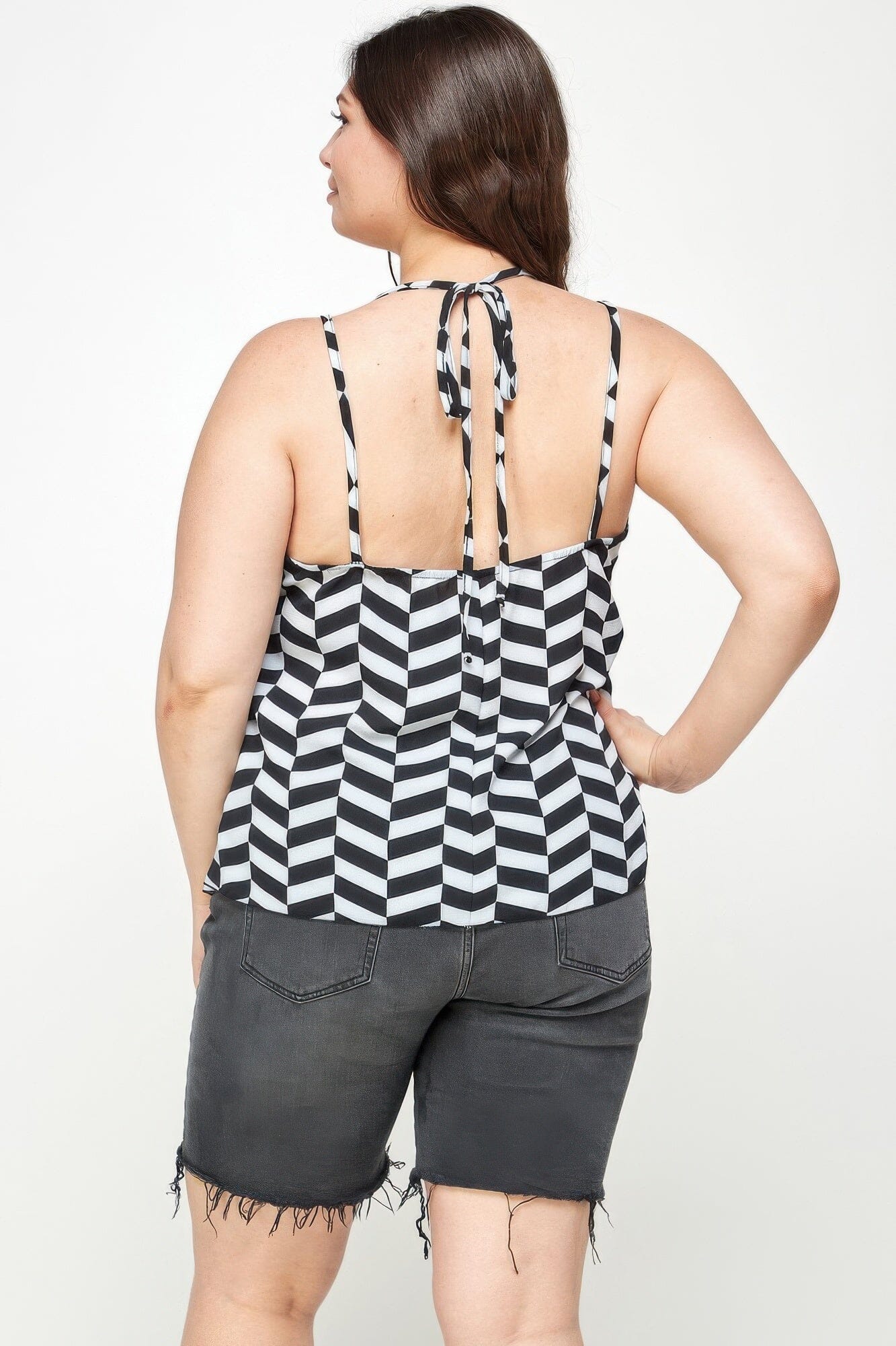 Plus Size Geometric Top With Double Spaghetti Strap Shirts & Tops jehouze 