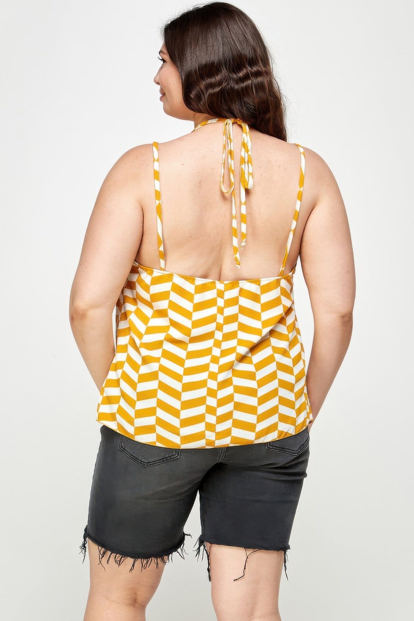 Plus Size Geometric Top With Double Spaghetti Strap Shirts & Tops jehouze 