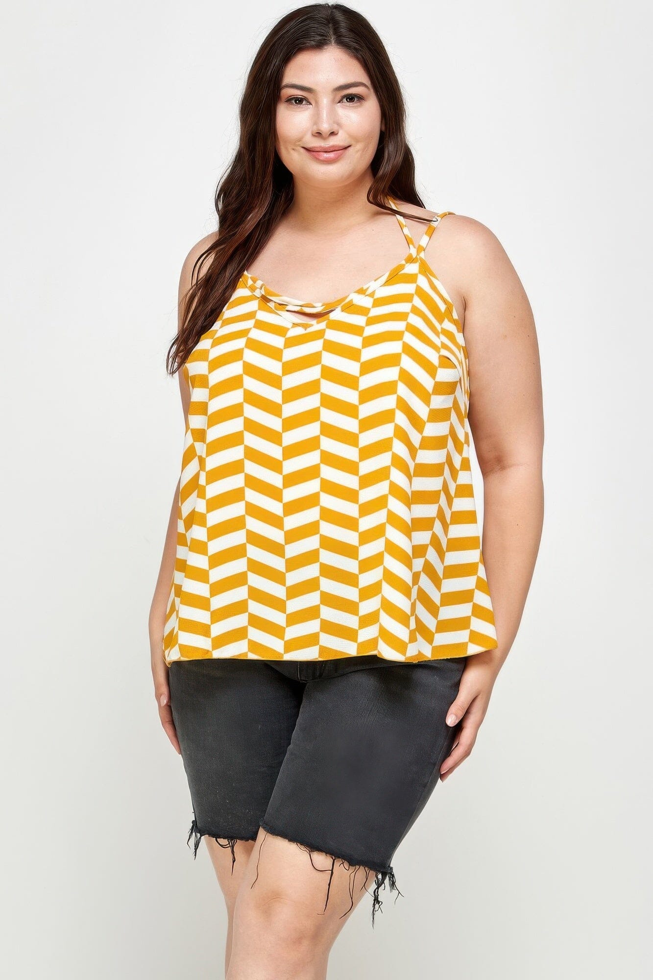 Plus Size Geometric Top With Double Spaghetti Strap Shirts & Tops jehouze 