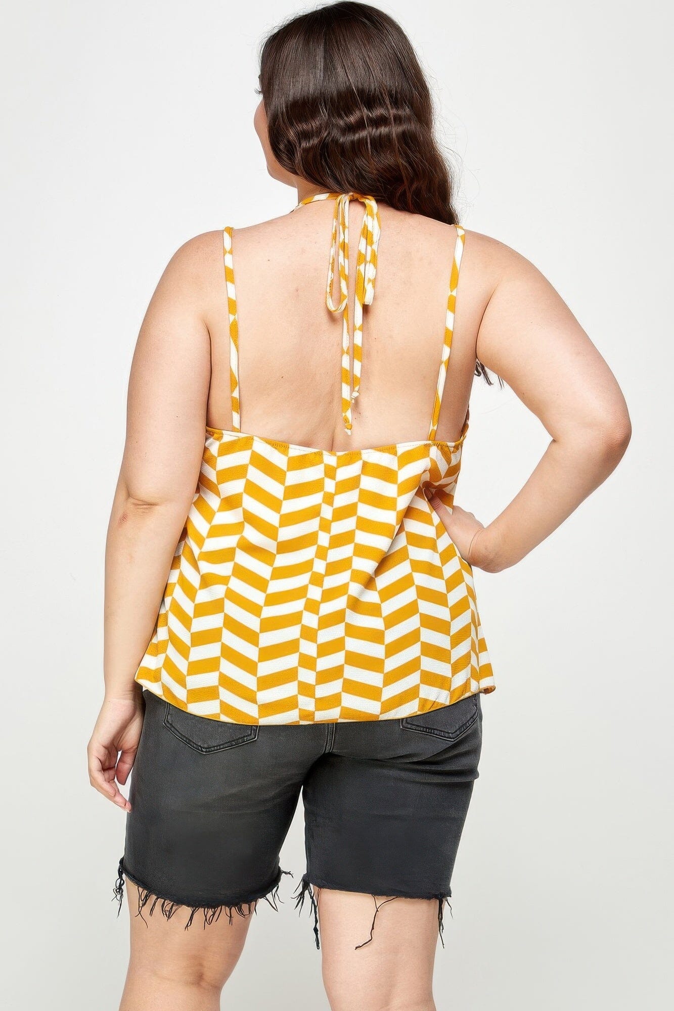 Plus Size Geometric Top With Double Spaghetti Strap Shirts & Tops jehouze 