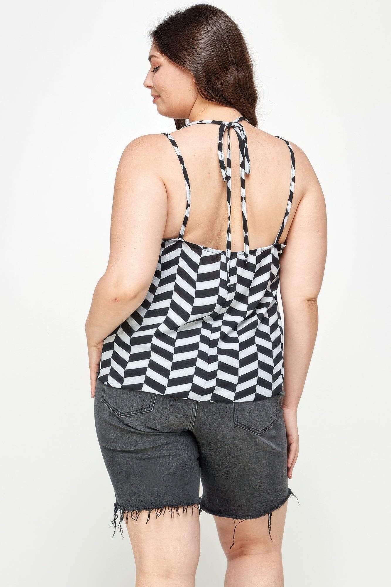 Plus Size Geometric Top With Double Spaghetti Strap Shirts & Tops jehouze 