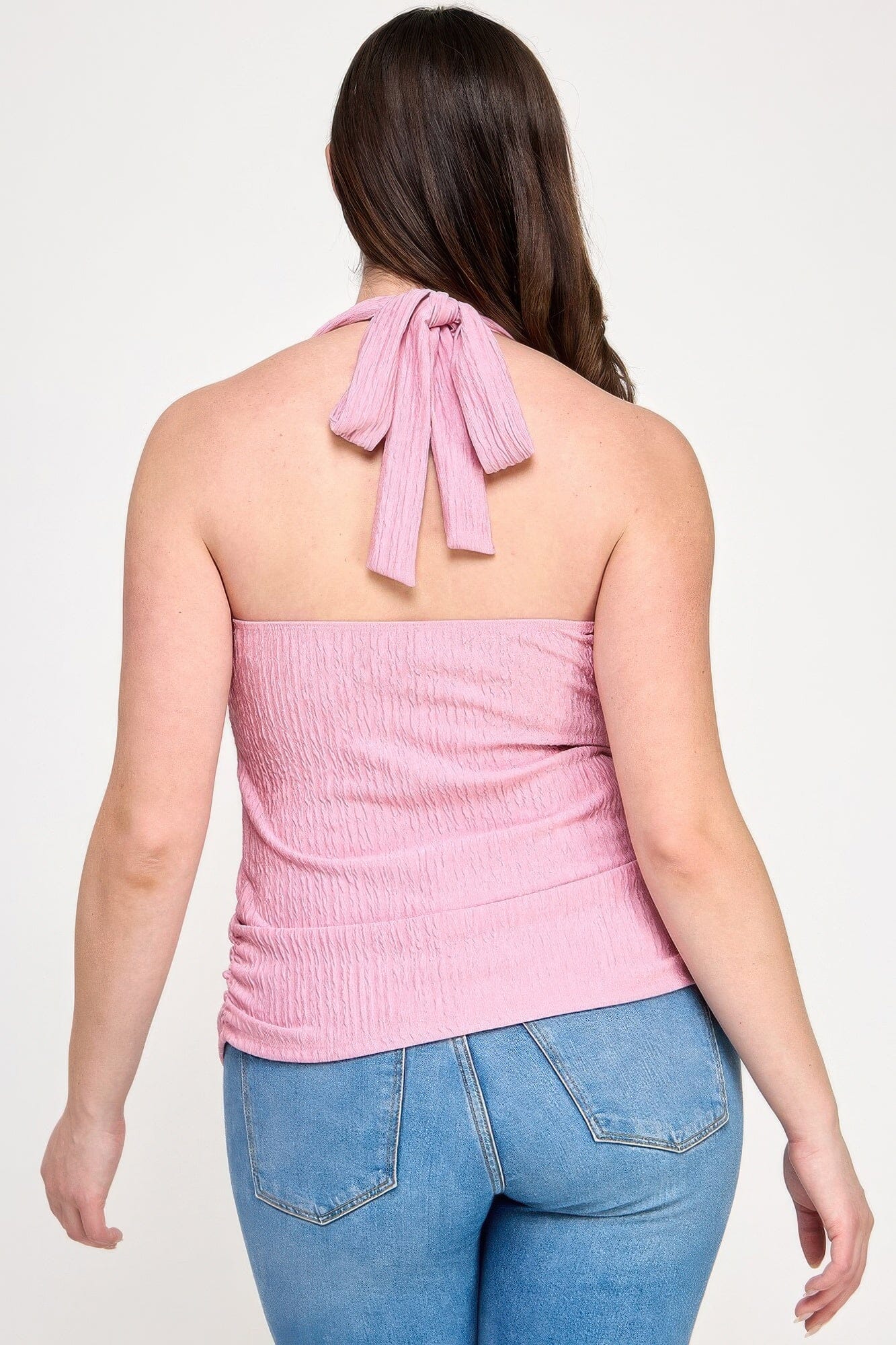 Plus Size Halter Tie Crinkle Knit Top_ Shirts & Tops jehouze 