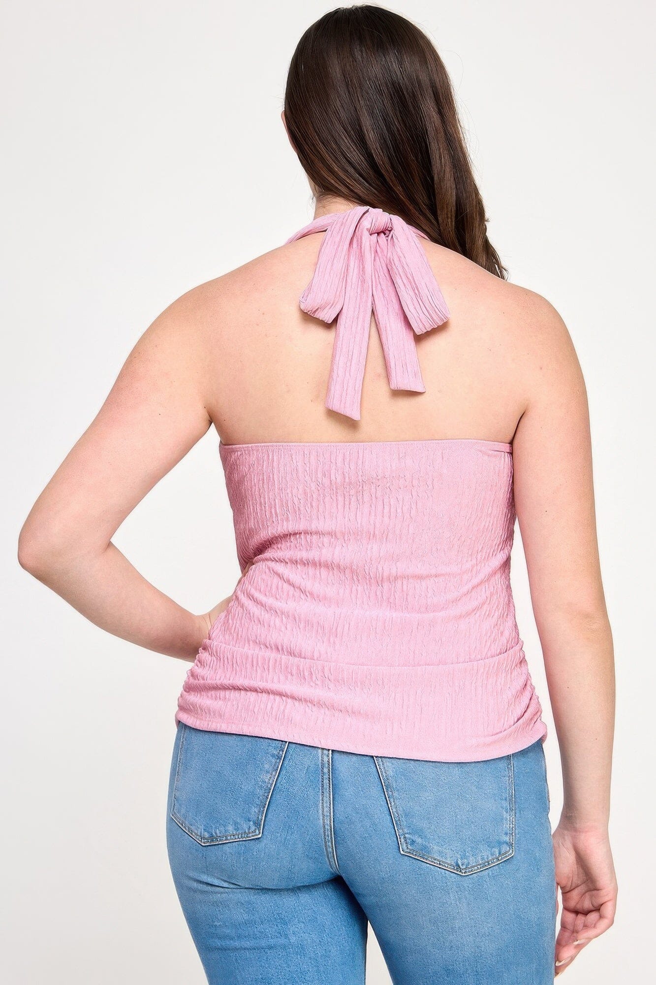 Plus Size Halter Tie Crinkle Knit Top_ Shirts & Tops jehouze 
