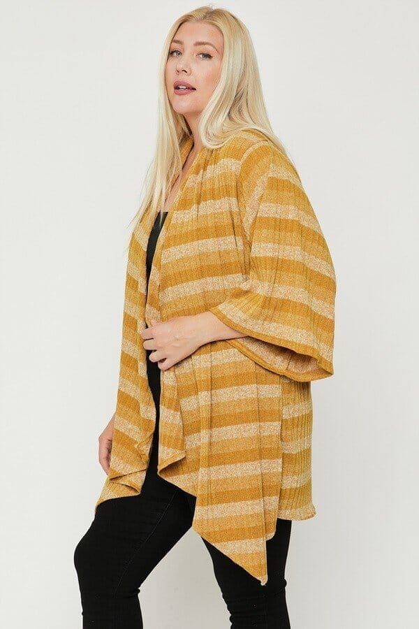 Plus Size Kimono Style Striped Cardigan Outerwear jehouze 