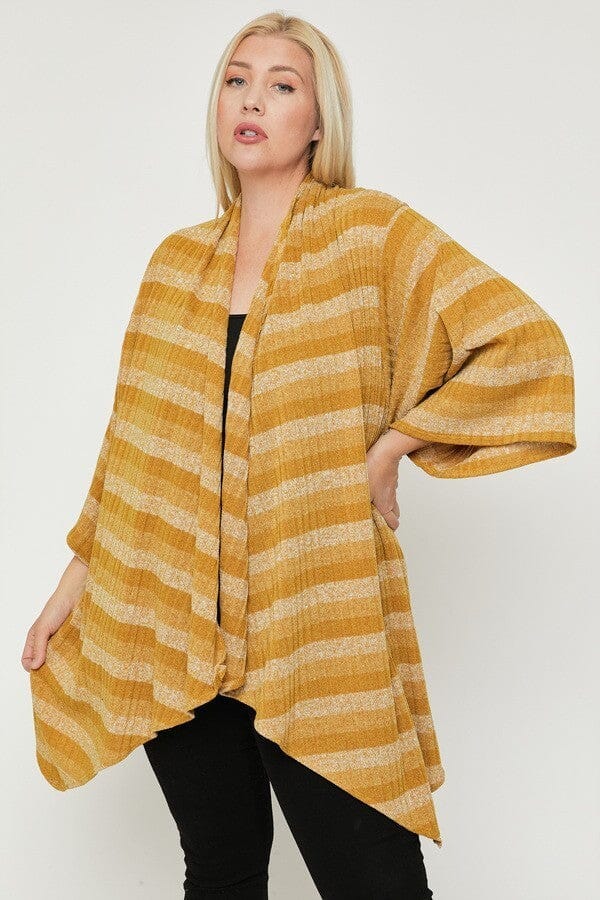 Plus Size Kimono Style Striped Cardigan Outerwear jehouze 