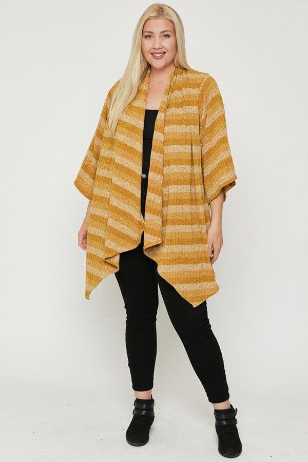 Plus Size Kimono Style Striped Cardigan Outerwear jehouze 