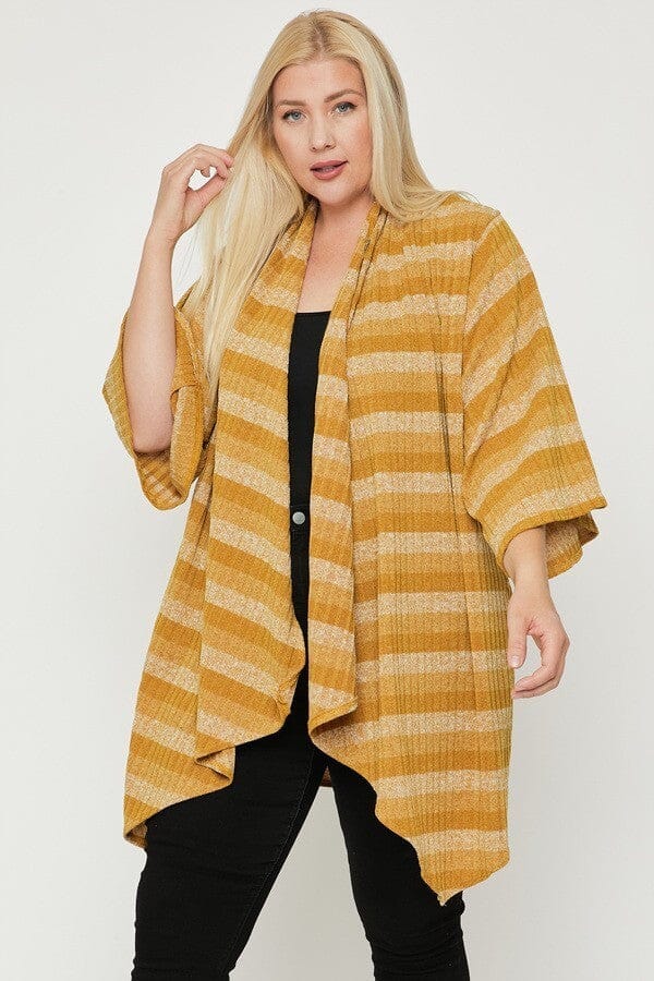 Plus Size Kimono Style Striped Cardigan Outerwear jehouze 