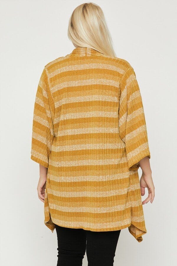 Plus Size Kimono Style Striped Cardigan Outerwear jehouze 