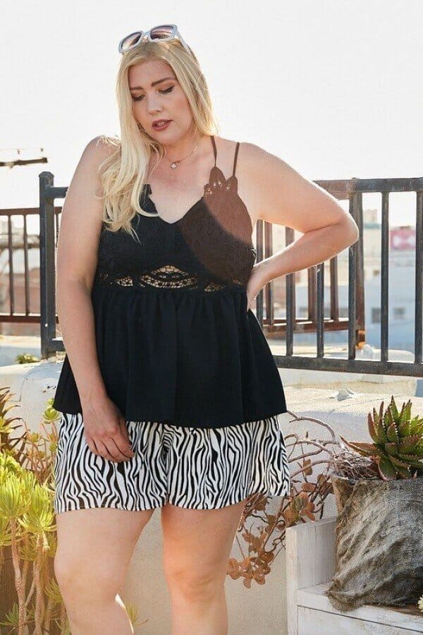 Plus Size Lace Trim Detail Two Shoulder Back Cross Top Shirts & Tops jehouze 