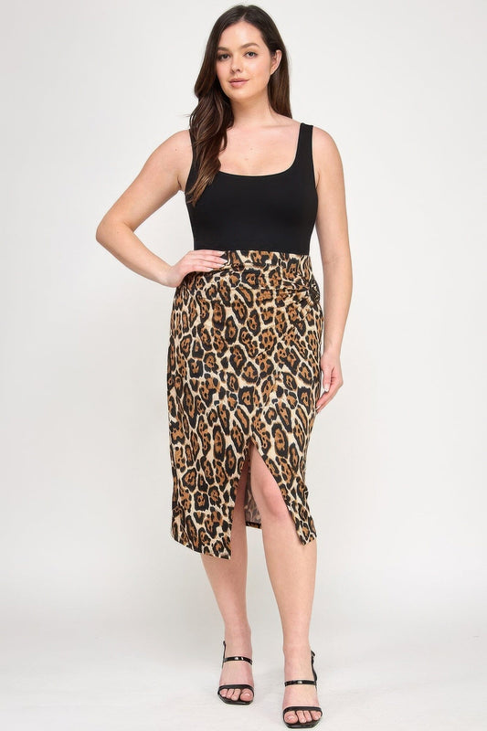 Plus Size Leopard Print Asymmetric Midi Skirt_ Skirts jehouze 