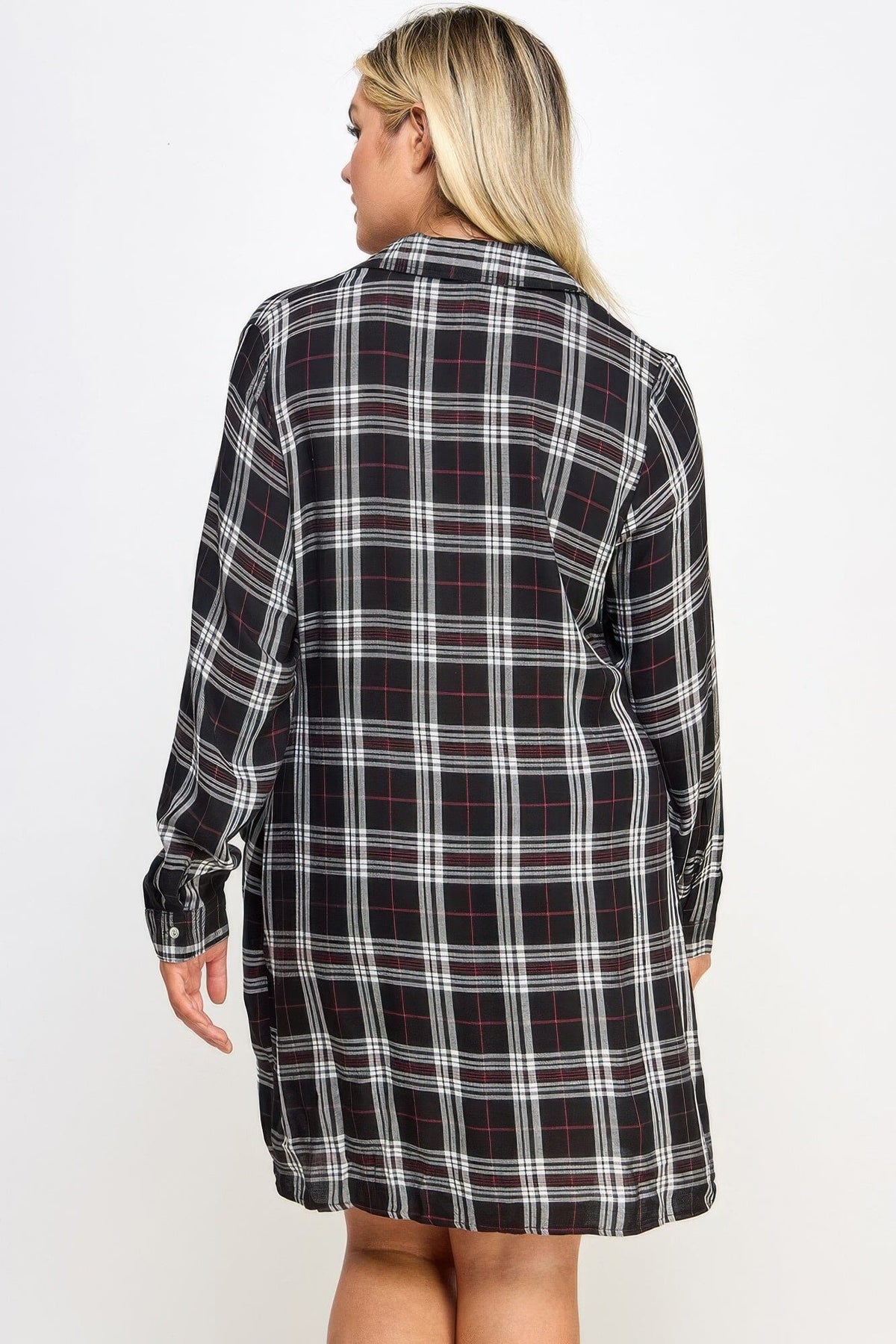 Plus Size Long Sleeve Plaid Side Tie Dress Dresses jehouze 