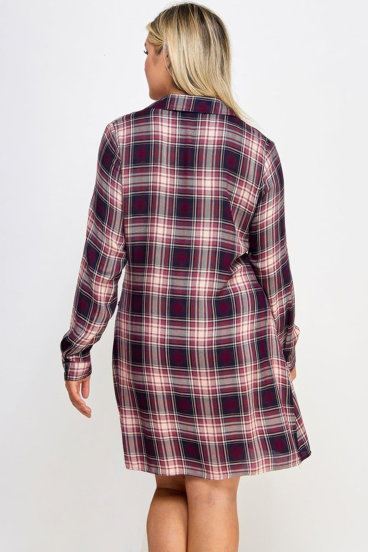Plus Size Long Sleeve Plaid Side Tie Dress Dresses jehouze 