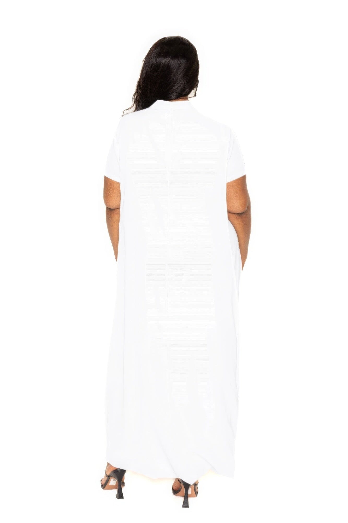 Plus Size Mock neck Short Sleeve Front Slit Maxi Dress Dresses jehouze 