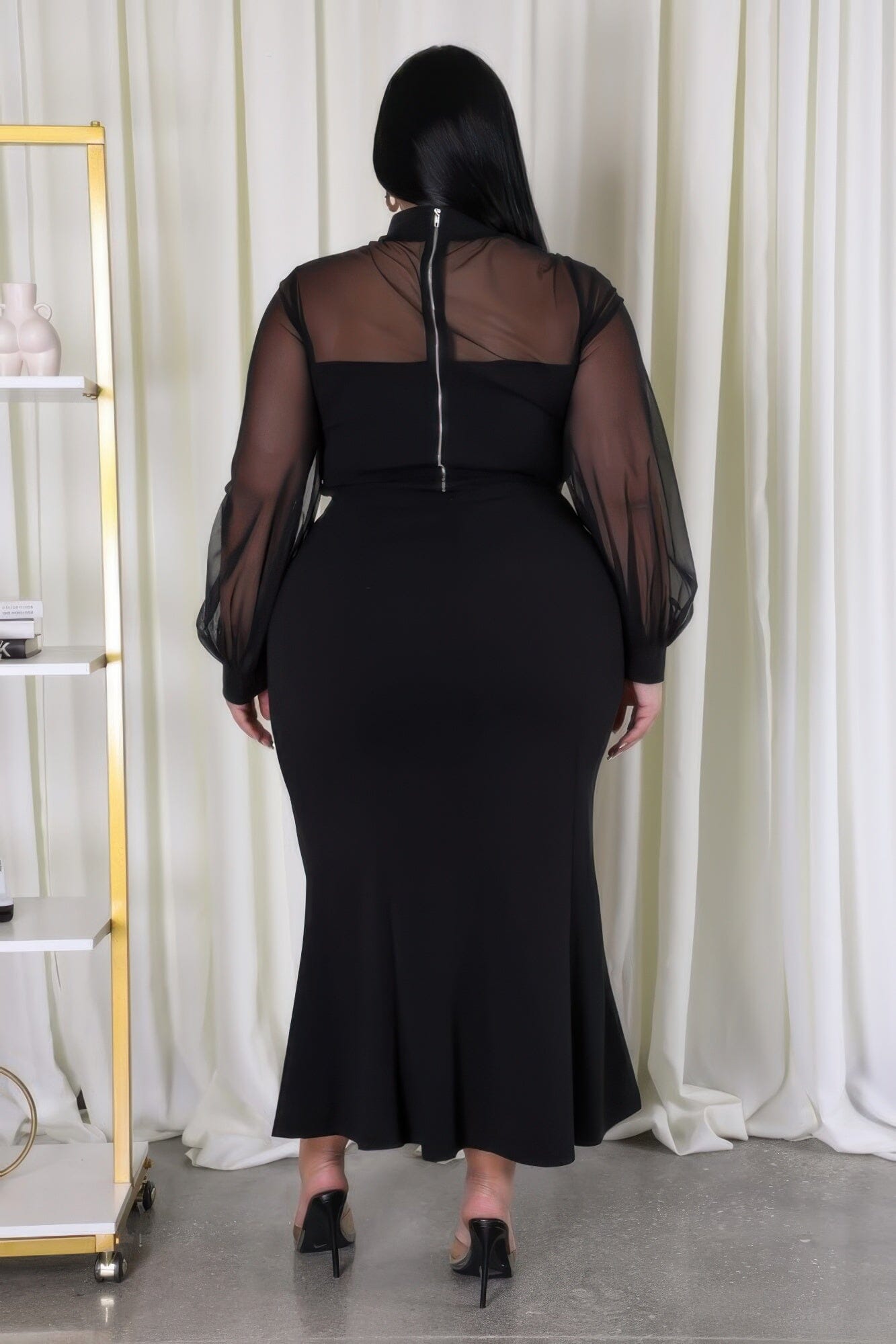 Plus Size Mock Neck Top and Stretch Skirt Set Outfit Sets jehouze 