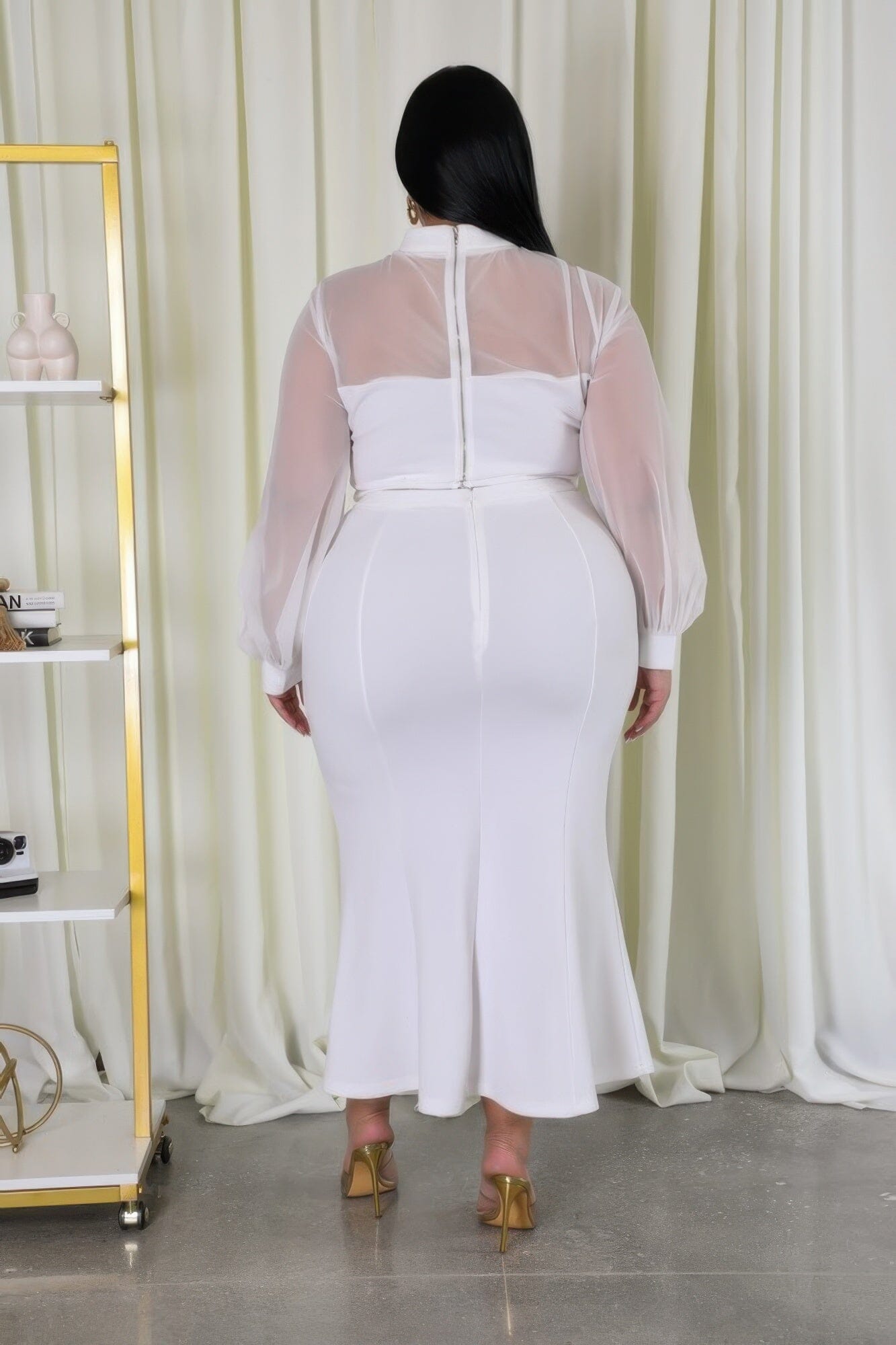 Plus Size Mock Neck Top and Stretch Skirt Set Outfit Sets jehouze 