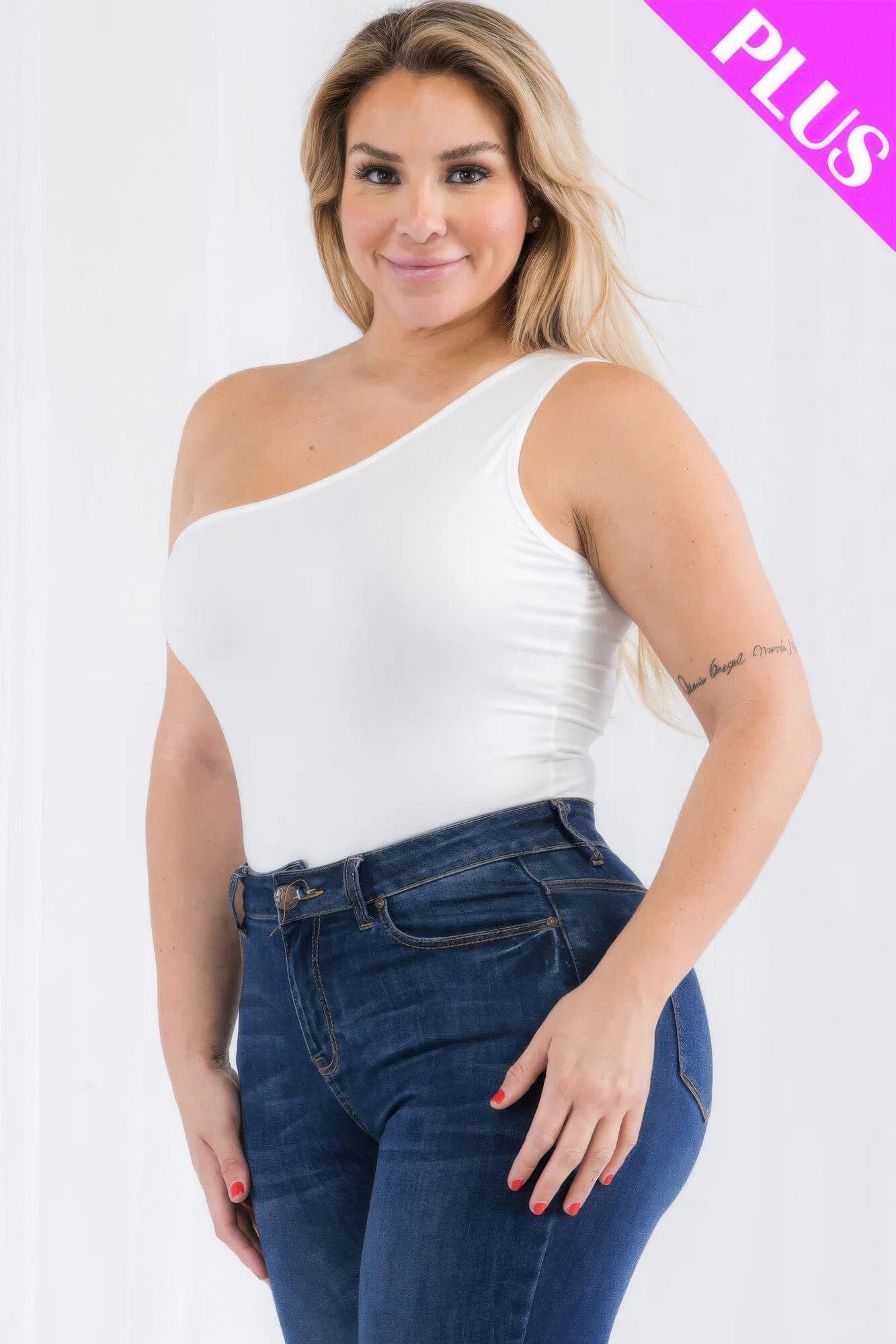 Plus size one shoulder solid casual bodysuit Shirts & Tops jehouze 