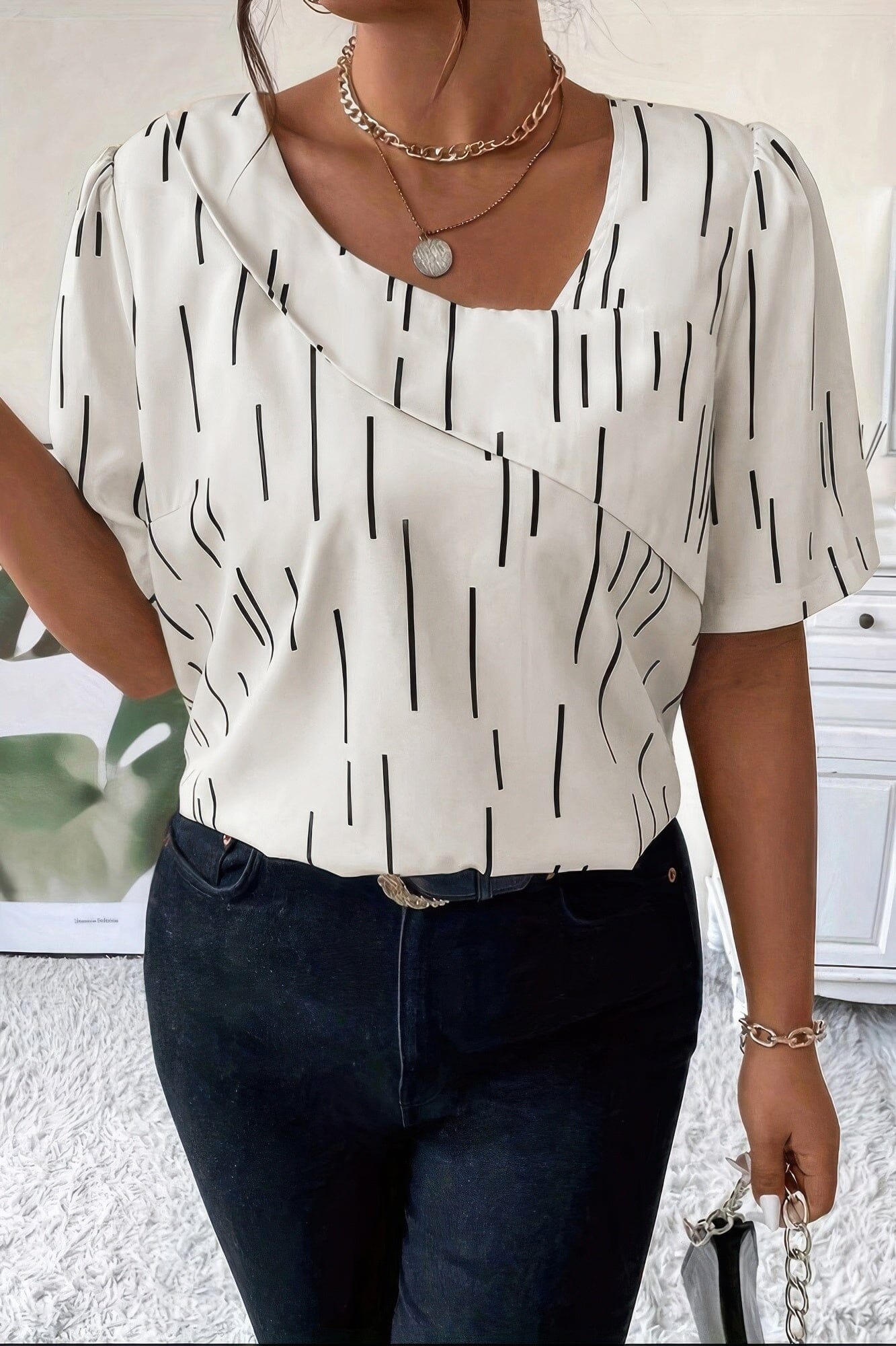 Plus Size Printed Puff Sleeve Casual Shirt Shirts & Tops jehouze 