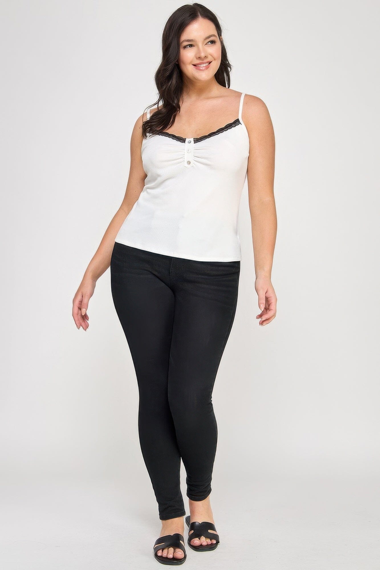 Plus Size Ribbed Knit Camisole With Lace Trim Shirts & Tops jehouze 