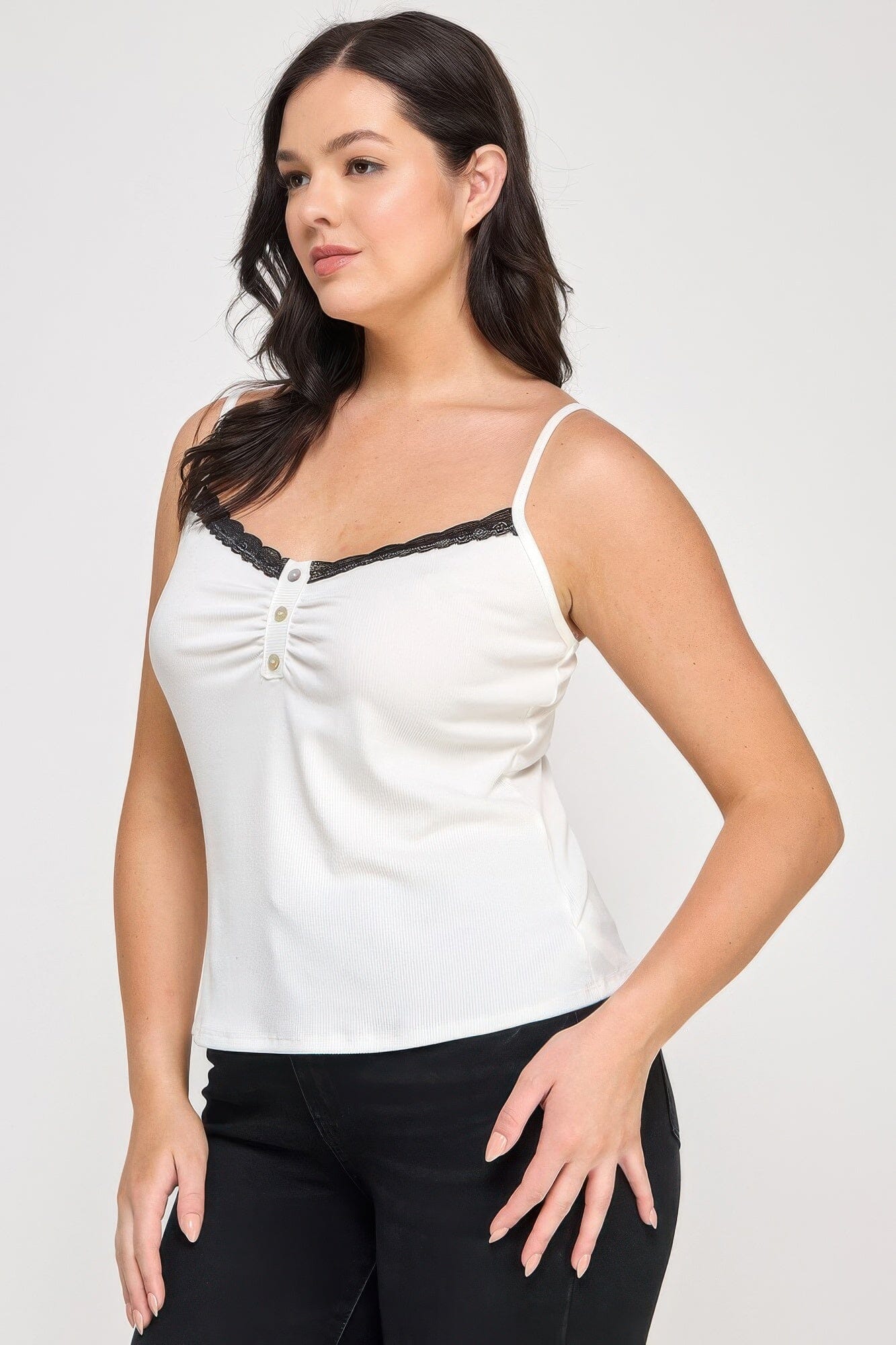 Plus Size Ribbed Knit Camisole With Lace Trim Shirts & Tops jehouze 