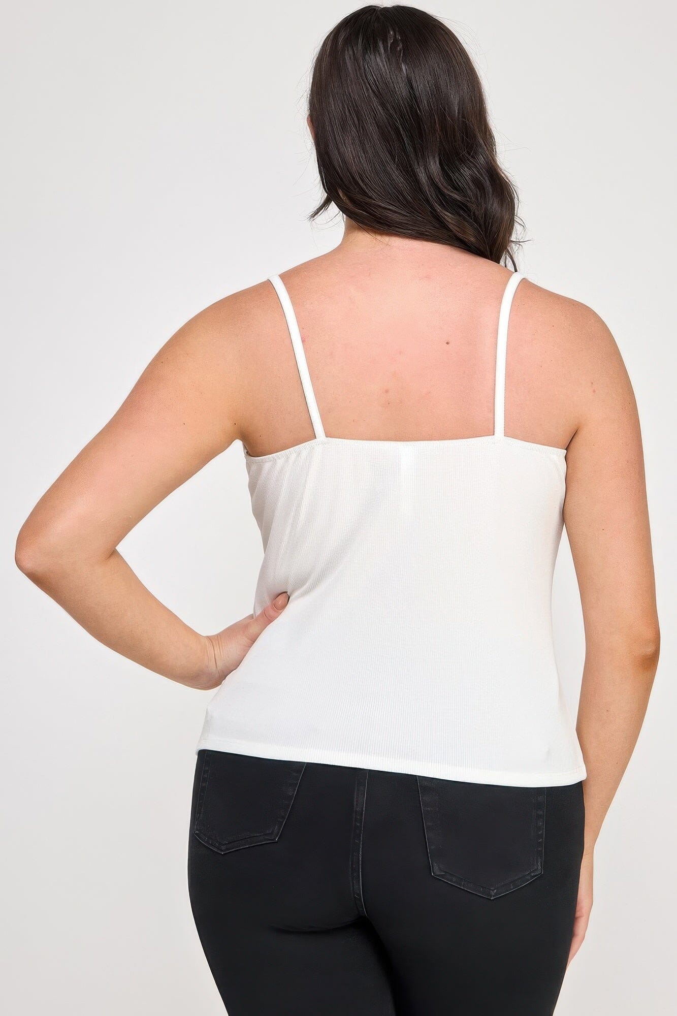 Plus Size Ribbed Knit Camisole With Lace Trim Shirts & Tops jehouze 