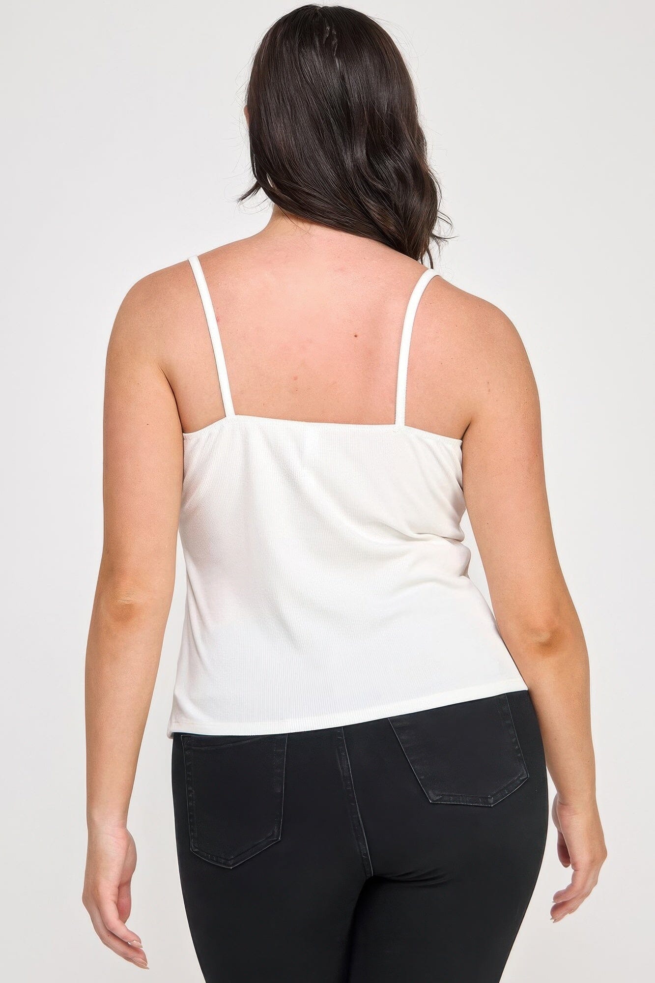 Plus Size Ribbed Knit Camisole With Lace Trim Shirts & Tops jehouze 