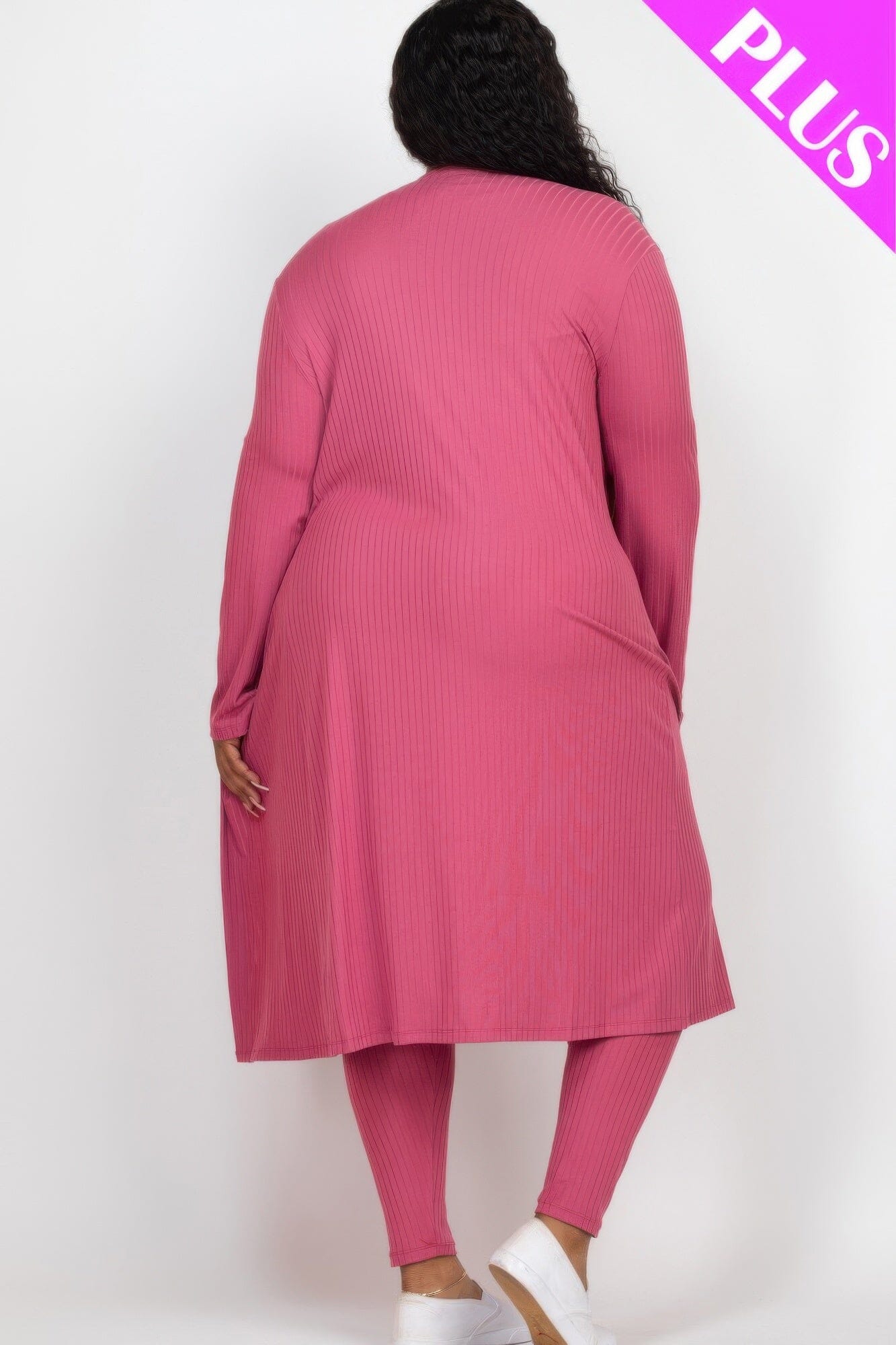 Plus Size Ribbed Long Cardigan & Leggings Set Outfit Sets jehouze 