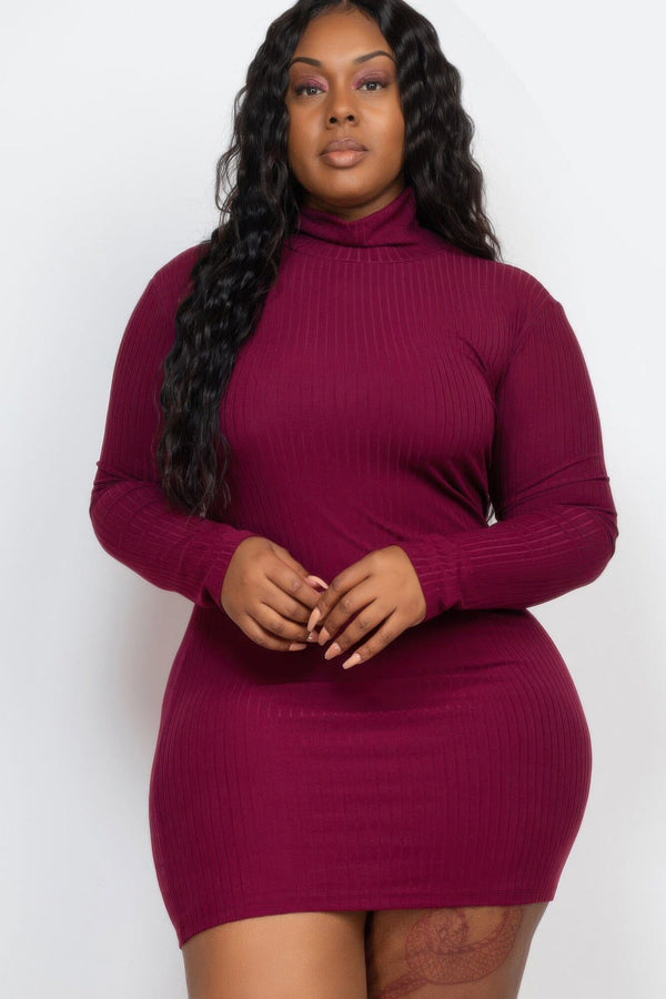 Plus Size Ribbed Long Sleeve Mock Neck Mini Bodycon Dress_ – JeHouze.US