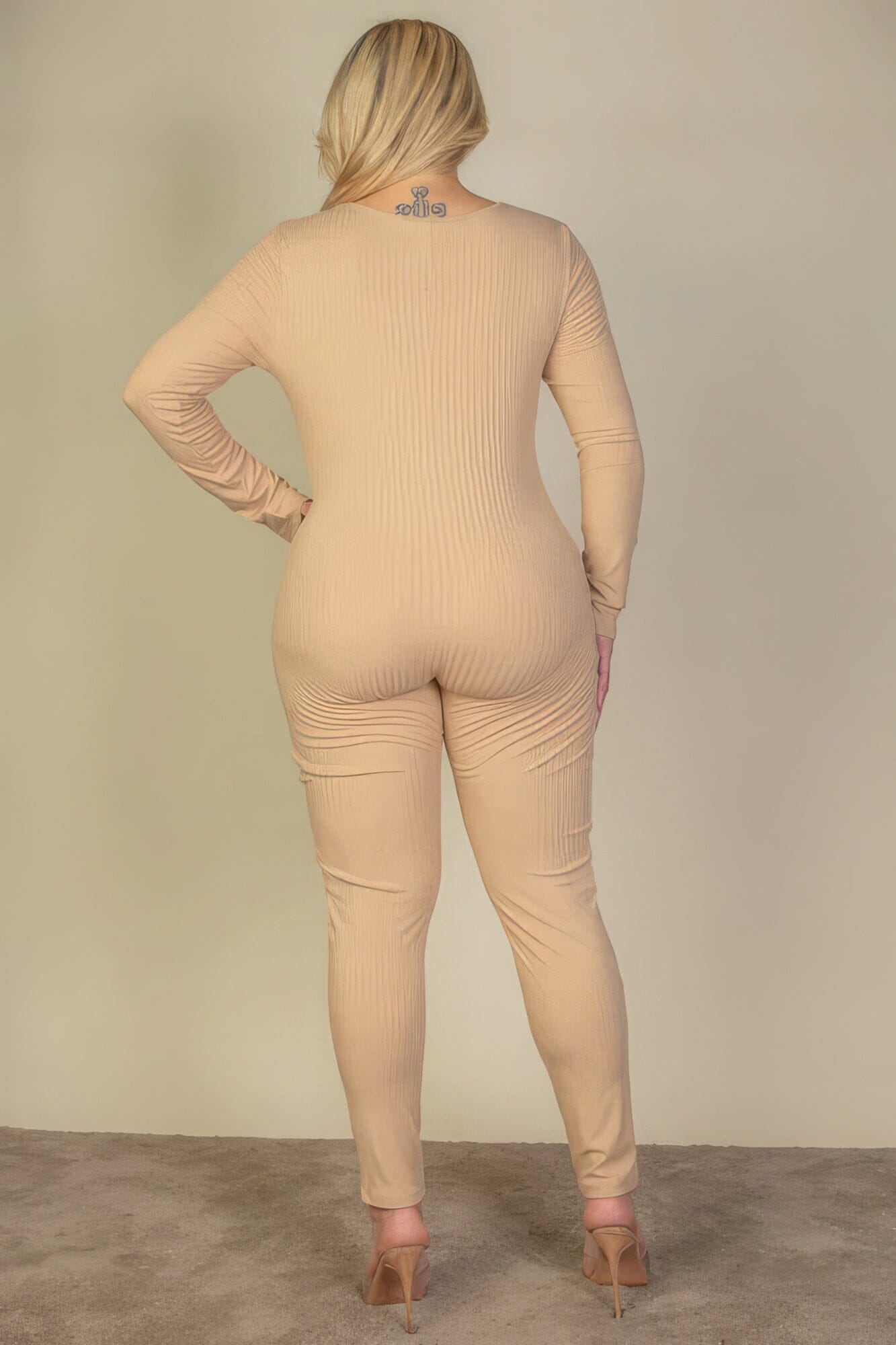 Plus Size Ribbed Scoop Neck Long Sleeve Jumpsuit Jumpsuits & Rompers jehouze 
