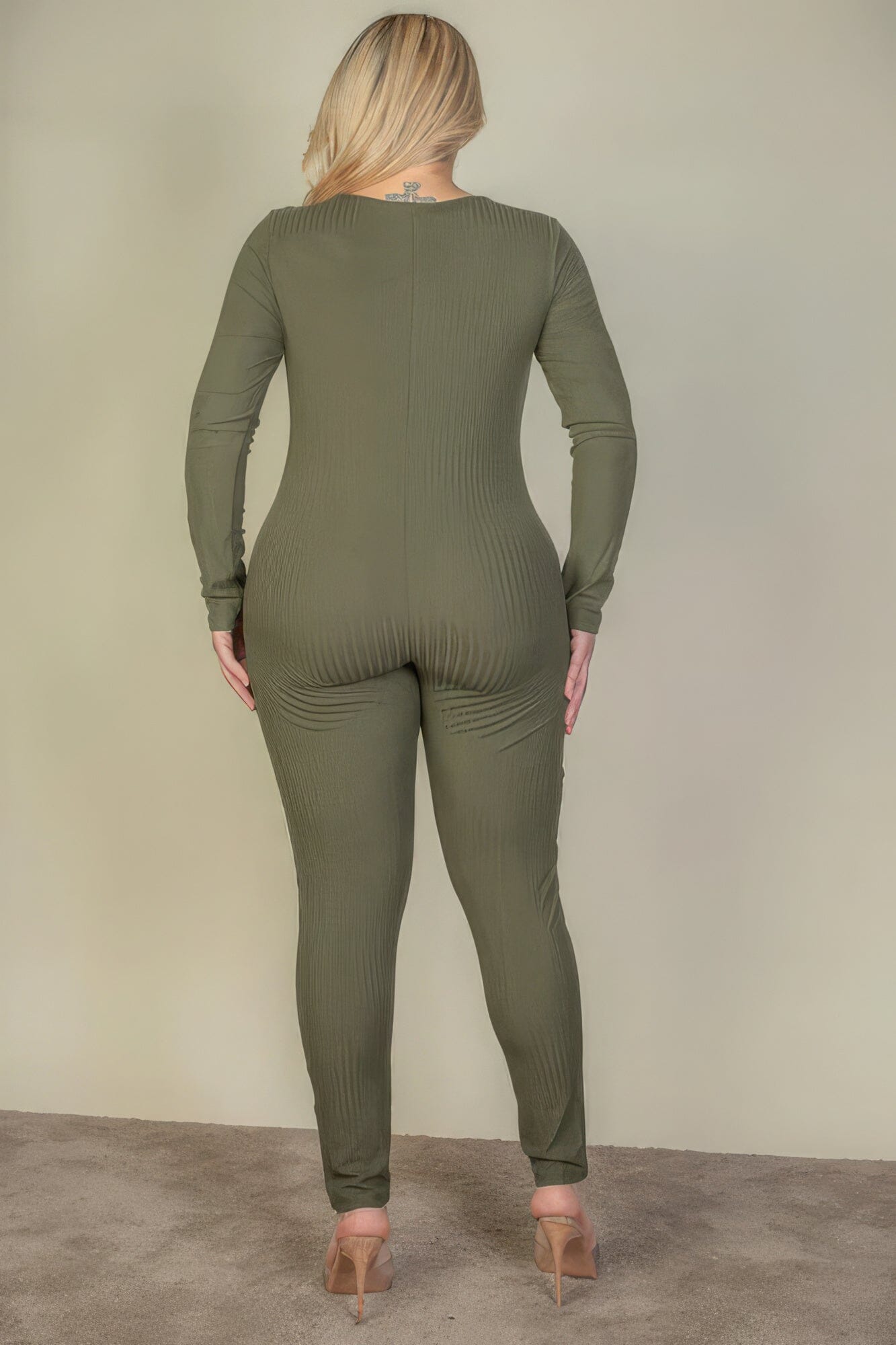 Plus Size Ribbed Scoop Neck Long Sleeve Jumpsuit Jumpsuits & Rompers jehouze 
