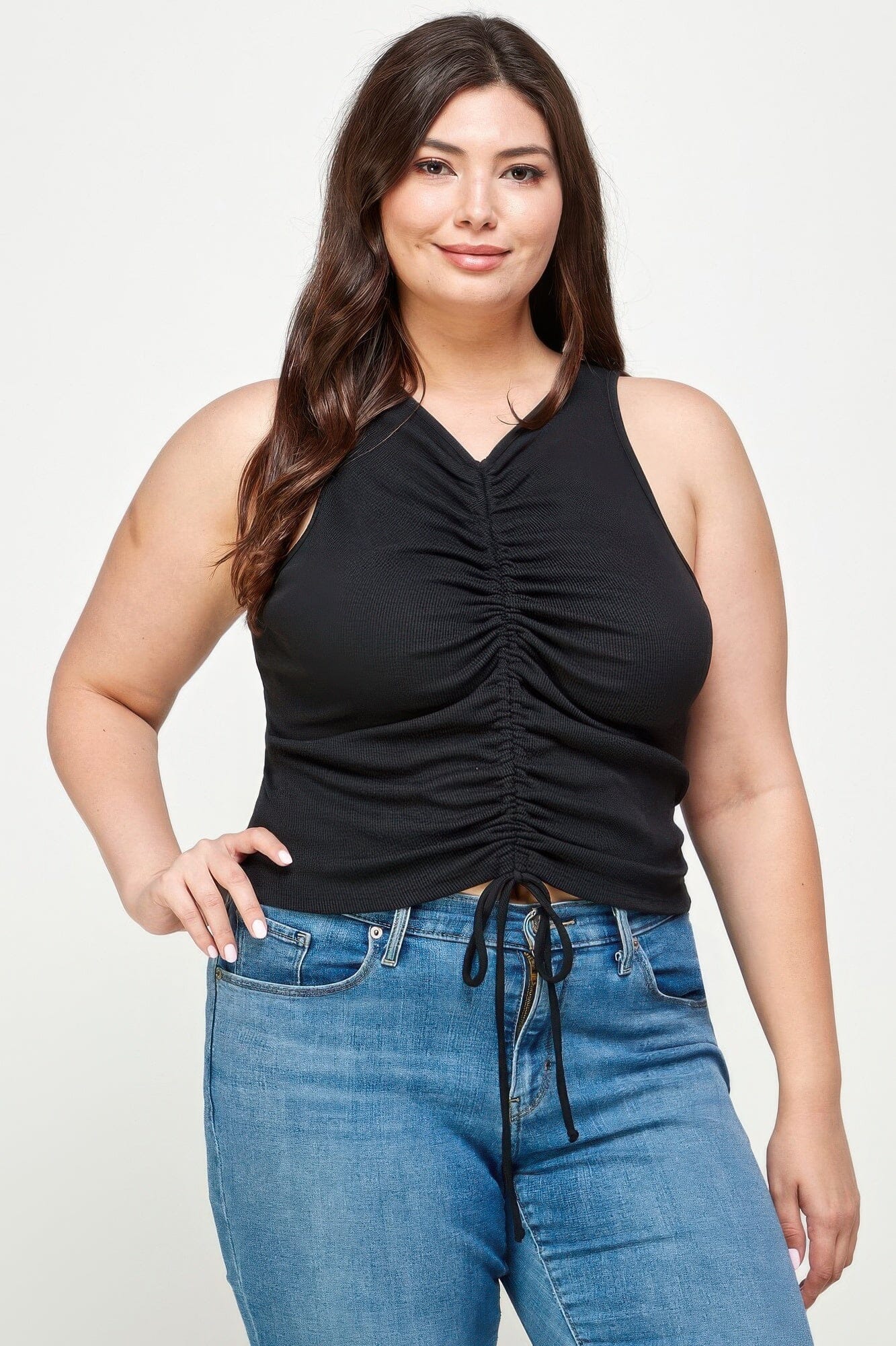 Plus Size Ribbed Sleeveless Ruched Tank Top Shirts & Tops jehouze 