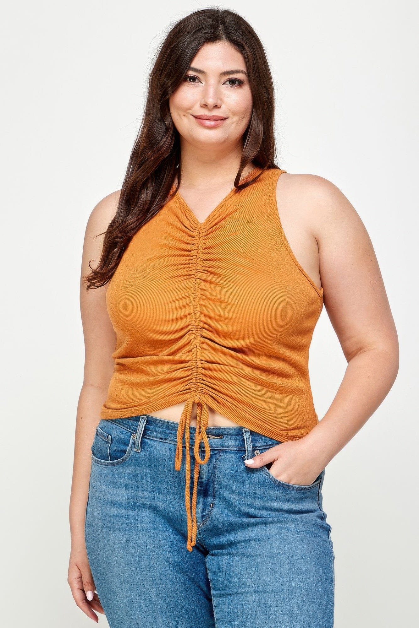 Plus Size Ribbed Sleeveless Ruched Tank Top Shirts & Tops jehouze 