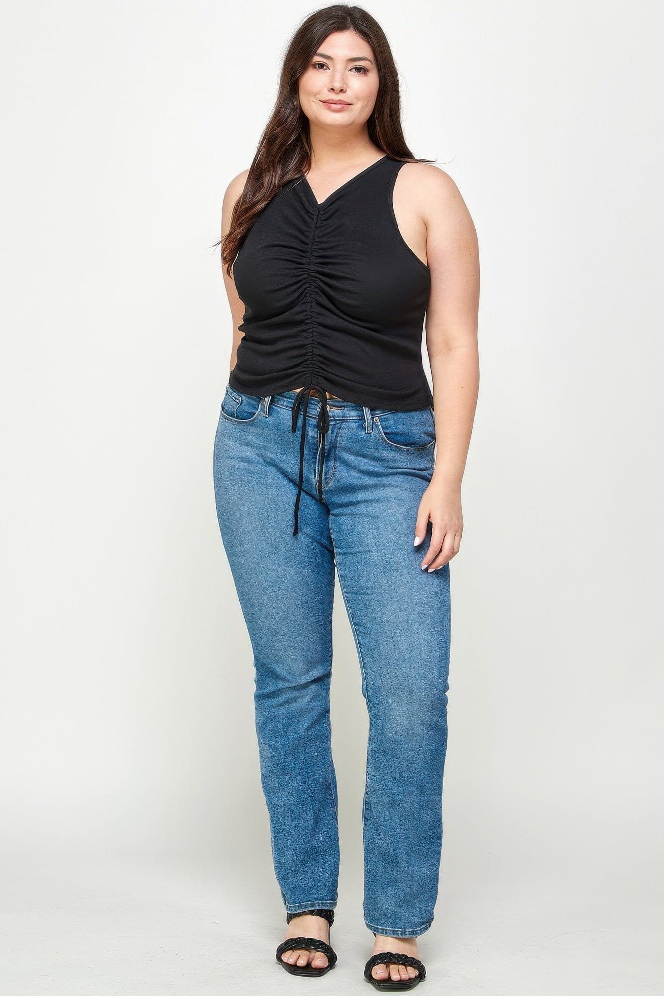 Plus Size Ribbed Sleeveless Ruched Tank Top Shirts & Tops jehouze 