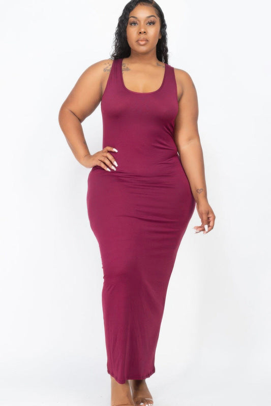 Plus Size Solid Basic Maxi Dress Dresses jehouze Burgundy 1XL 