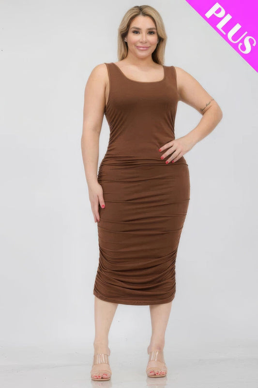 Plus Size Square Neck Ruched Bodycon Midi Dress Dresses jehouze 