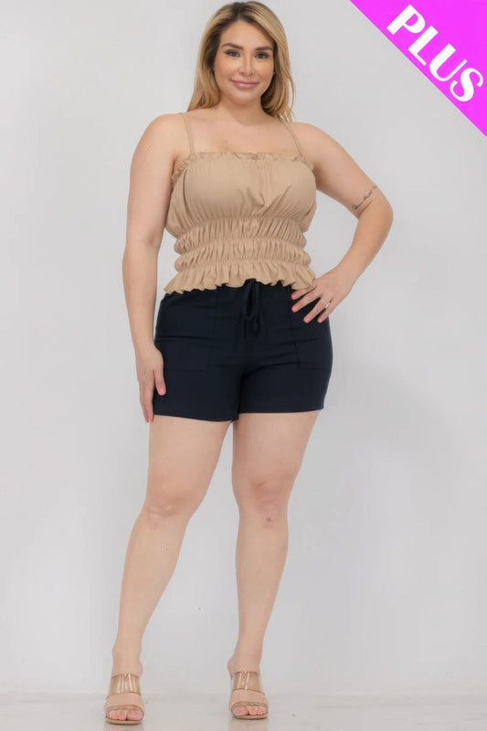Plus Size Tiered Shirred Body Crop Top Shirts & Tops jehouze 