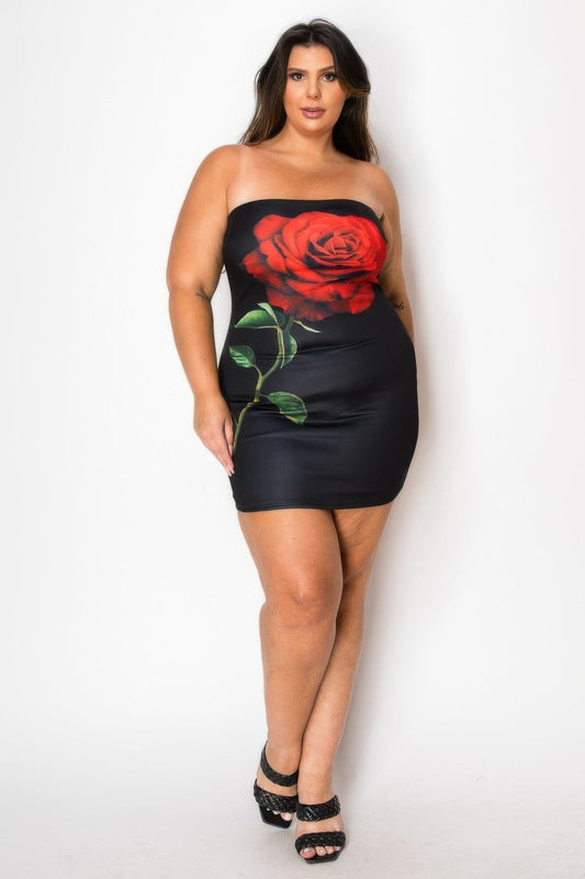 Plus Size Tube Bodycon Mini Dress With Floral Print Front Dresses jehouze 