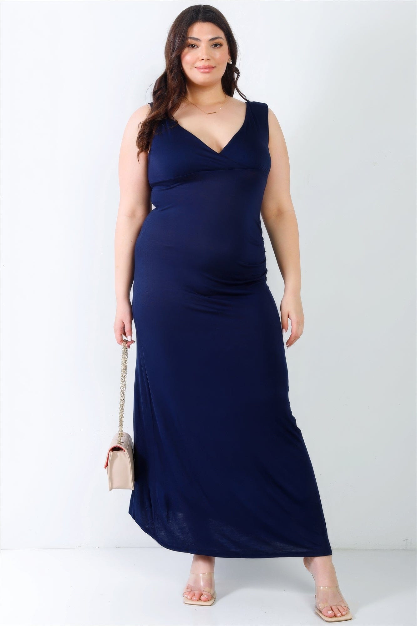 Plus Size V-neck Sleeveless Maxi Dress Dresses jehouze Dark Navy 1XL 