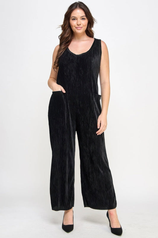 Plus size Velvet Plisse Overall Jumpsuit Jumpsuits & Rompers jehouze 1XL 